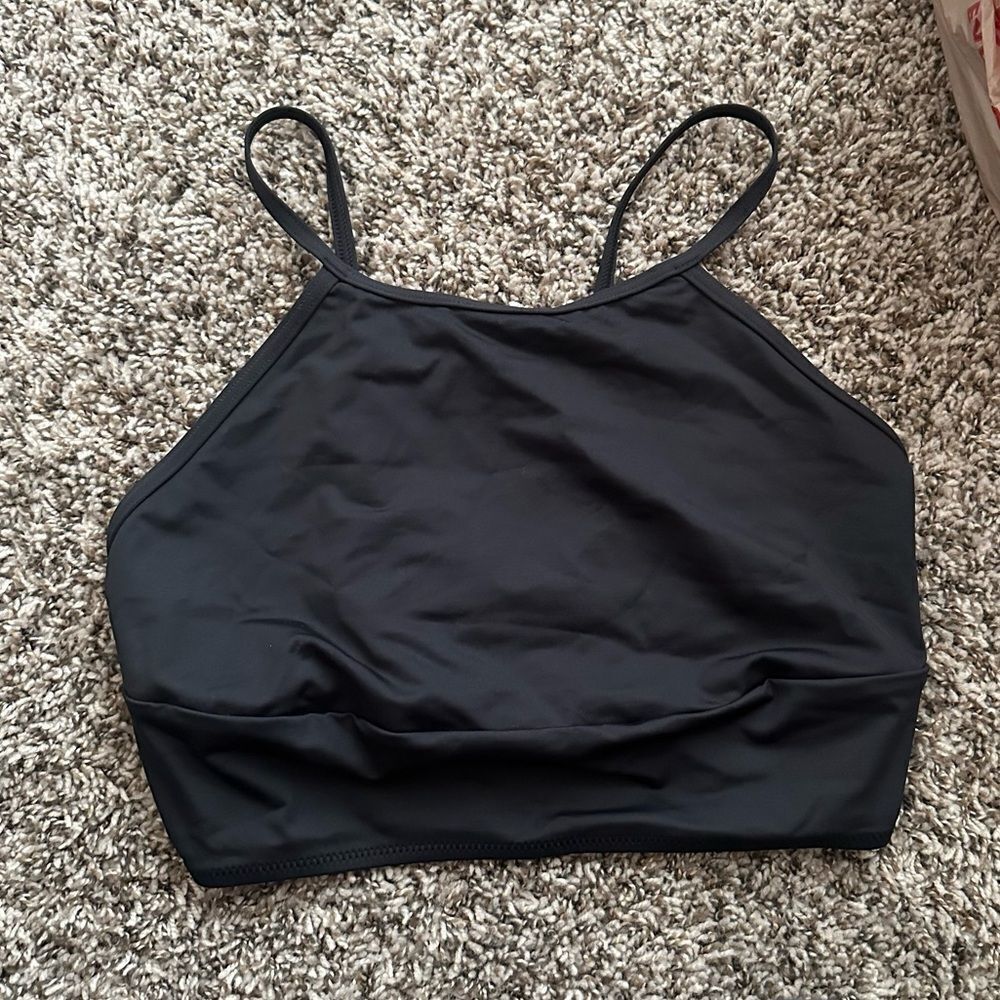 NWT SKIMS Recycled Swim High Neck Back Tie Onyx Black Top - Picture 6 of 7